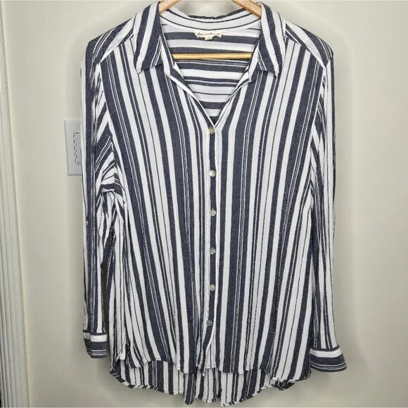 JANE & DELANCY Striped Grey & White Collared Button Down Long Sleeve Size 1X - Picture 1 of 10